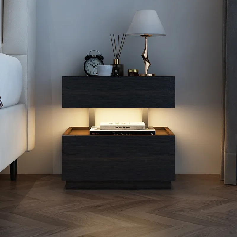 DSA minimalist walnut nightstand, floating home bedroom light luxury and high-end bedside storage