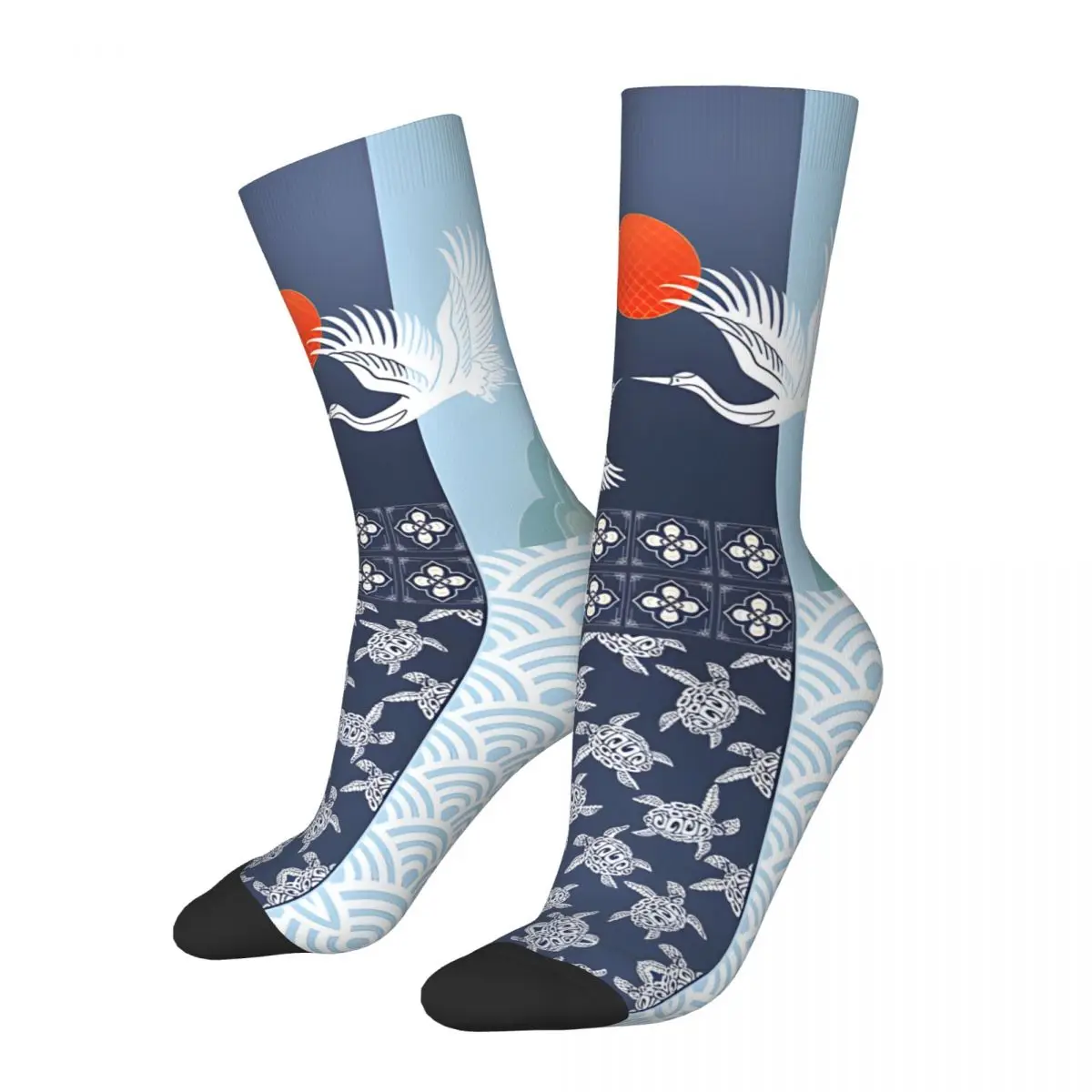 Celestial Harmony Dance Of Cranes And Turtles Kawaii Socks Hiking Cartoon Pattern Socks