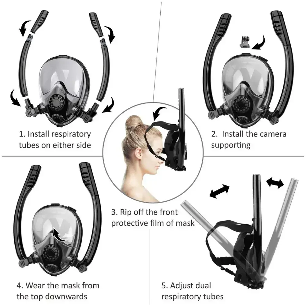 professional diving mask and snorkel scuba diving equipment set 180 degree mask full face snorkel mask