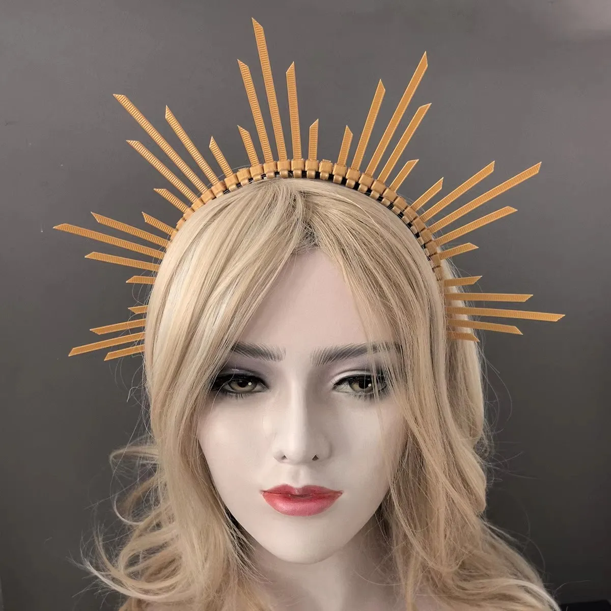 Golden Sunburst Halo Headband, Sun Goddess Crown Headpiece, Wedding Cosplay Party Photoshoot Hair Accessories - view 6