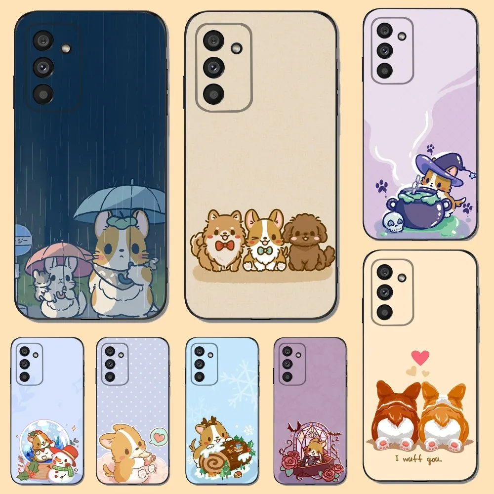 

Cartoon Corgi Cute Phone Case For Samsung S23,22,21FE 20,10lite 9,8,5plus 6,7edge Note20,20ultra Black Silicone