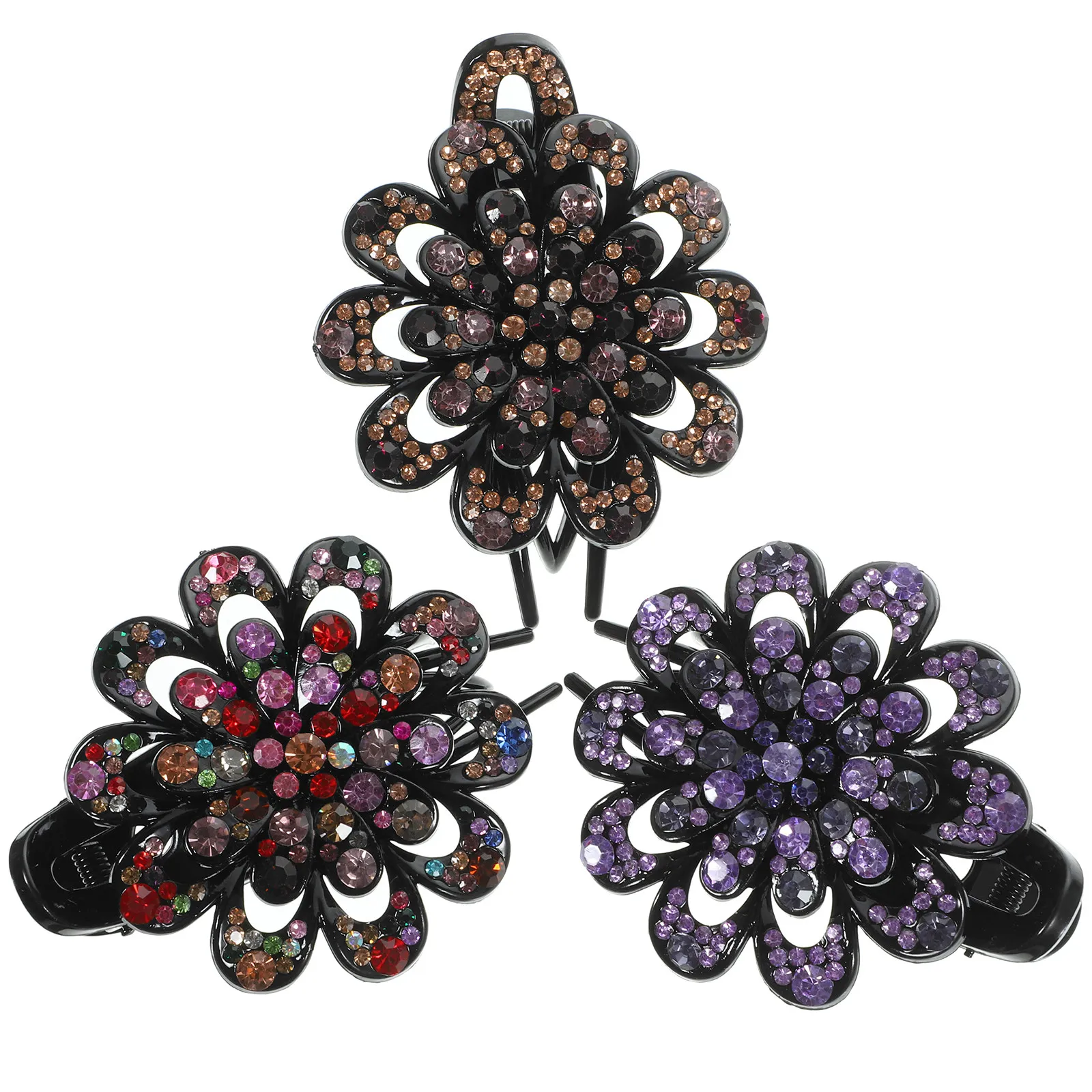 

3Pcs French Style Decorative Hair Barrettes Curved Duck Billed Claw Clips Rhinestone Bling for All Hair Types Wedding Party Yoga