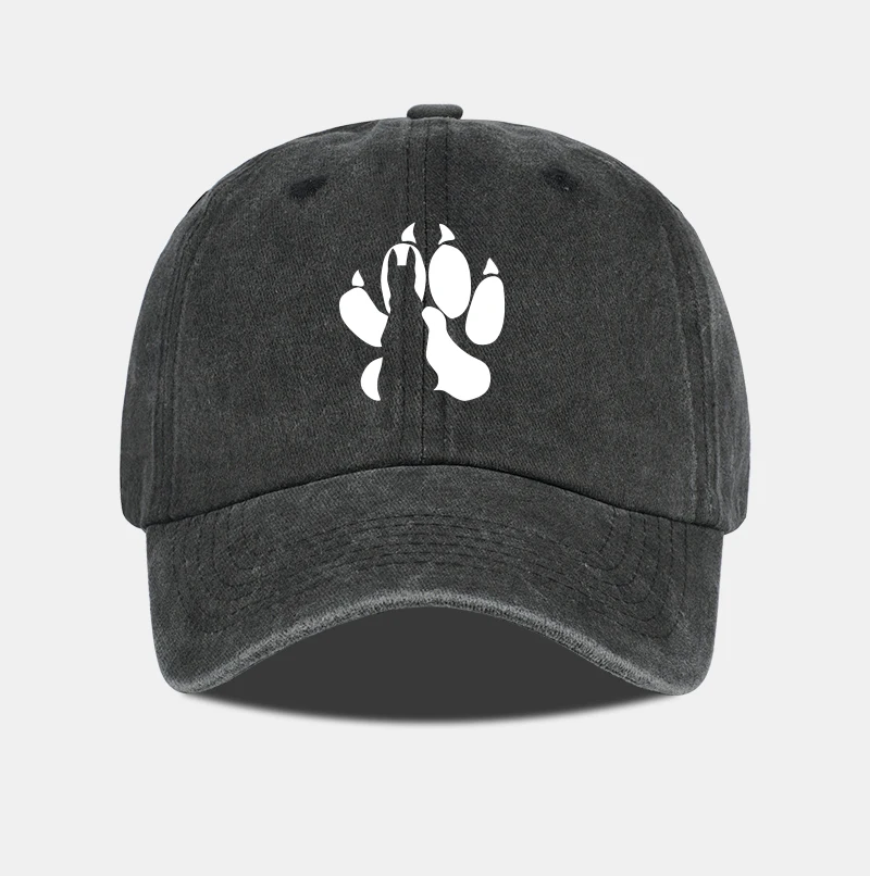 Wolf Paw Print Washed Baseball Cap, verstellbarer Unisex-Vintage-Sonnenhut für den Außenbereich – Detail 5