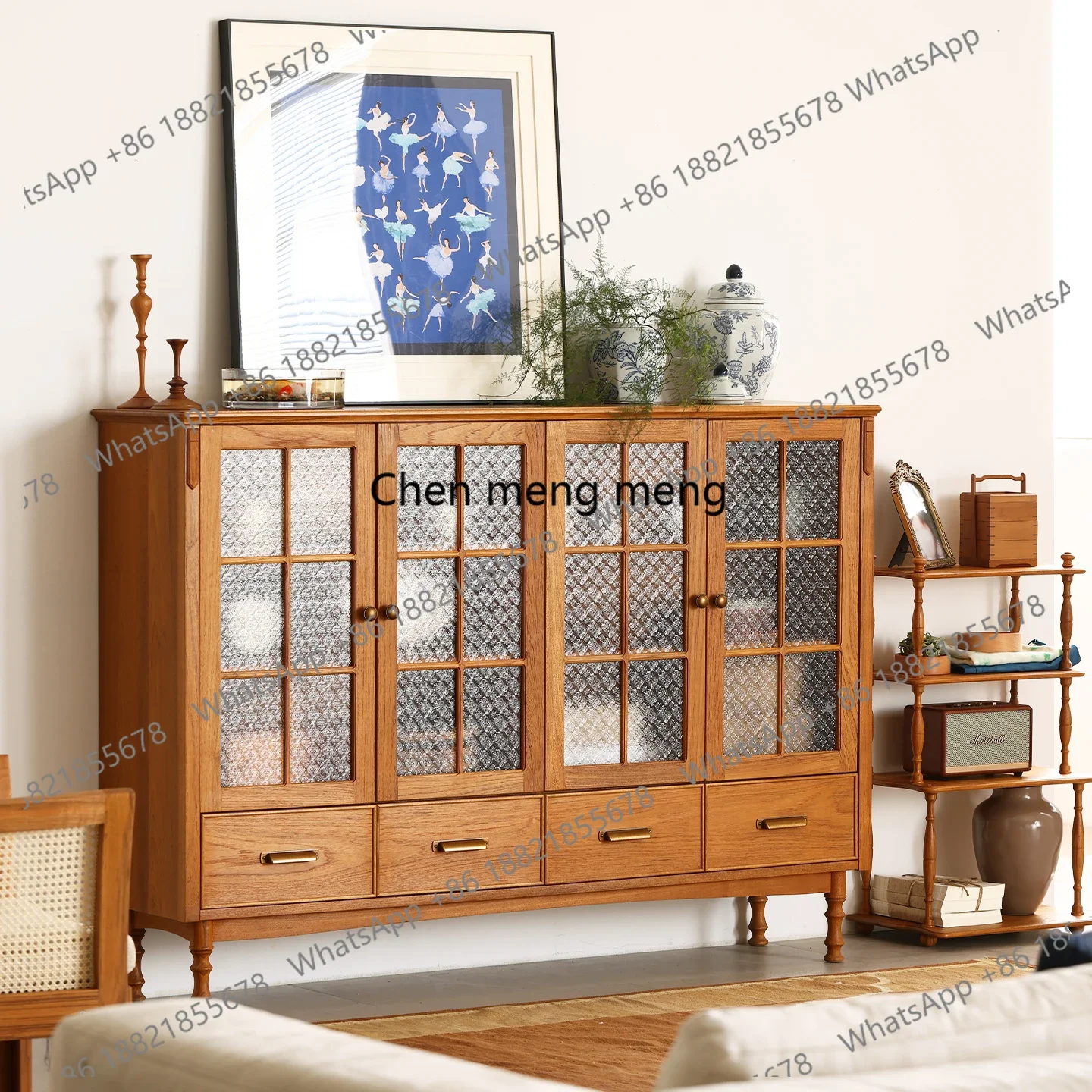 Old teak dining side cabinet All solid wood medieval style guest restaurant storage cabinet