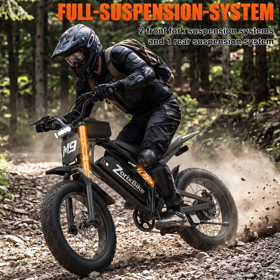 ZorixBike M9 Serie Electric Bike, NFC Unlock, 1500/3000W Peak Brushless Motor, 48V 13/20Ah, Max 31-35MPH, 30-70 Miles Range, 20' X 4.0' Fat Tire Ebike, UL 2849 image 8