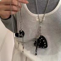 New Necklace Sweet Cool Style Black Rivet Heart No. 8 Billiard Saturn Tassel Necklace Sweater Chain Versatile Elegant Necklace