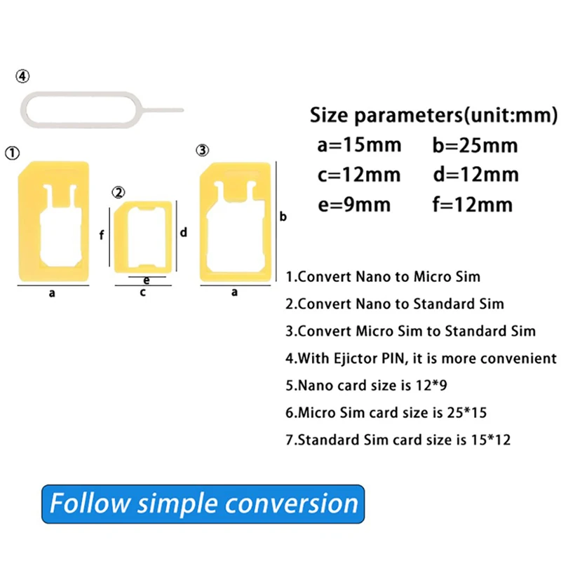 Kit Adaptor SIM Ramping Ukuran Kartu Kredit dengan Pembaca Kartu TF & Tempat Kartu SIM Mengeluarkan Pin Tempat Kartu SIM