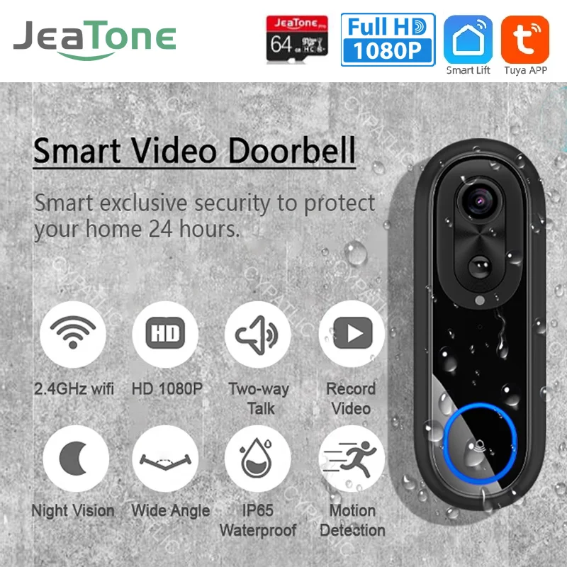 5G 2.4G WiFi Video Doorbell 1080P Wireless Bell Tuya APP Smart Intercom Camera IP65 Waterproof Ring Bell with 9000mAh Battery