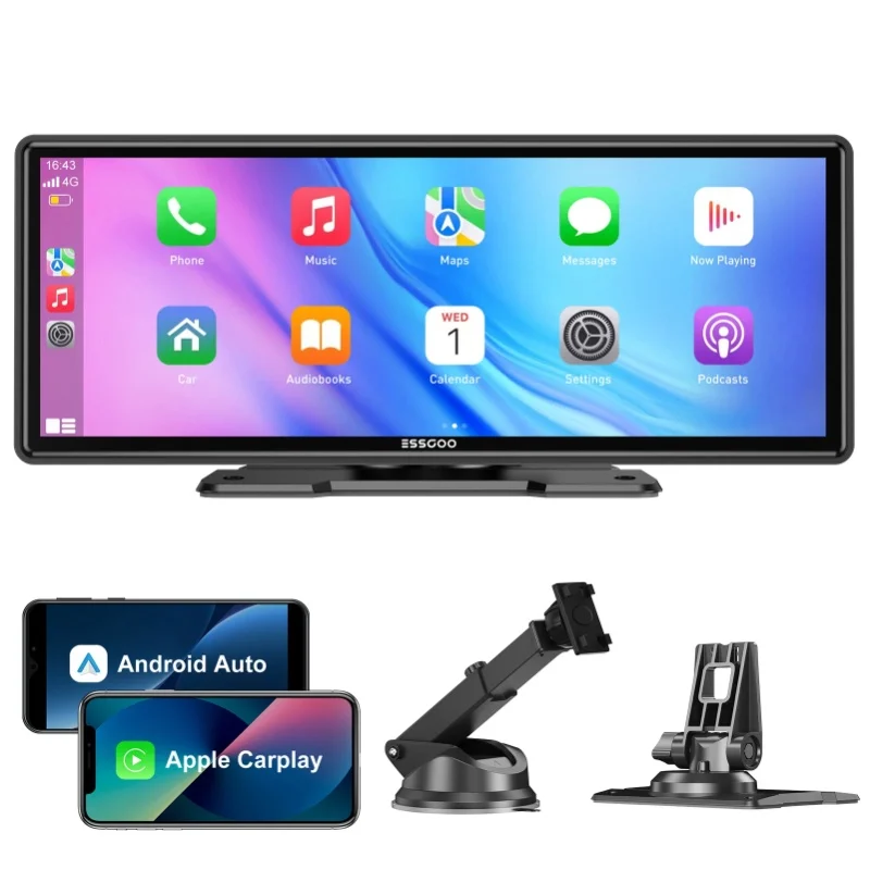 ESSGOO Tragbares Autoradio 10.26 Zoll HD IPS Touchscreen Wireless Carplay Android Auto AUX Bluetooth 5.3 Mirror Link SurperLink Für Transporter LKW Pickup Limousine Wohnmobil