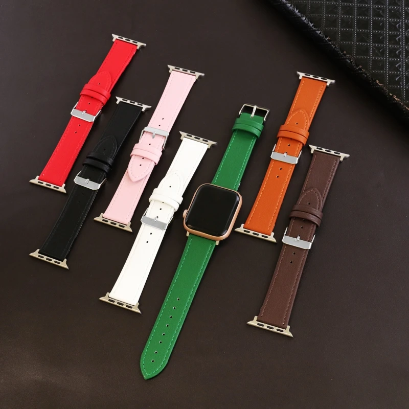 *new style*Soft Genuine Leather strap Loop Strap For Apple Watch 8 7 6 4 3 2 1 Thin  5 38mm 40 41mm 42mm 44mm 45mm