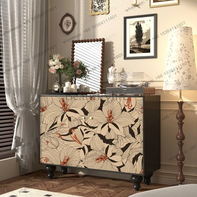 LJY French retro entrance cabinet, living room against the wall, solid wood decoration, bedroom storage locker