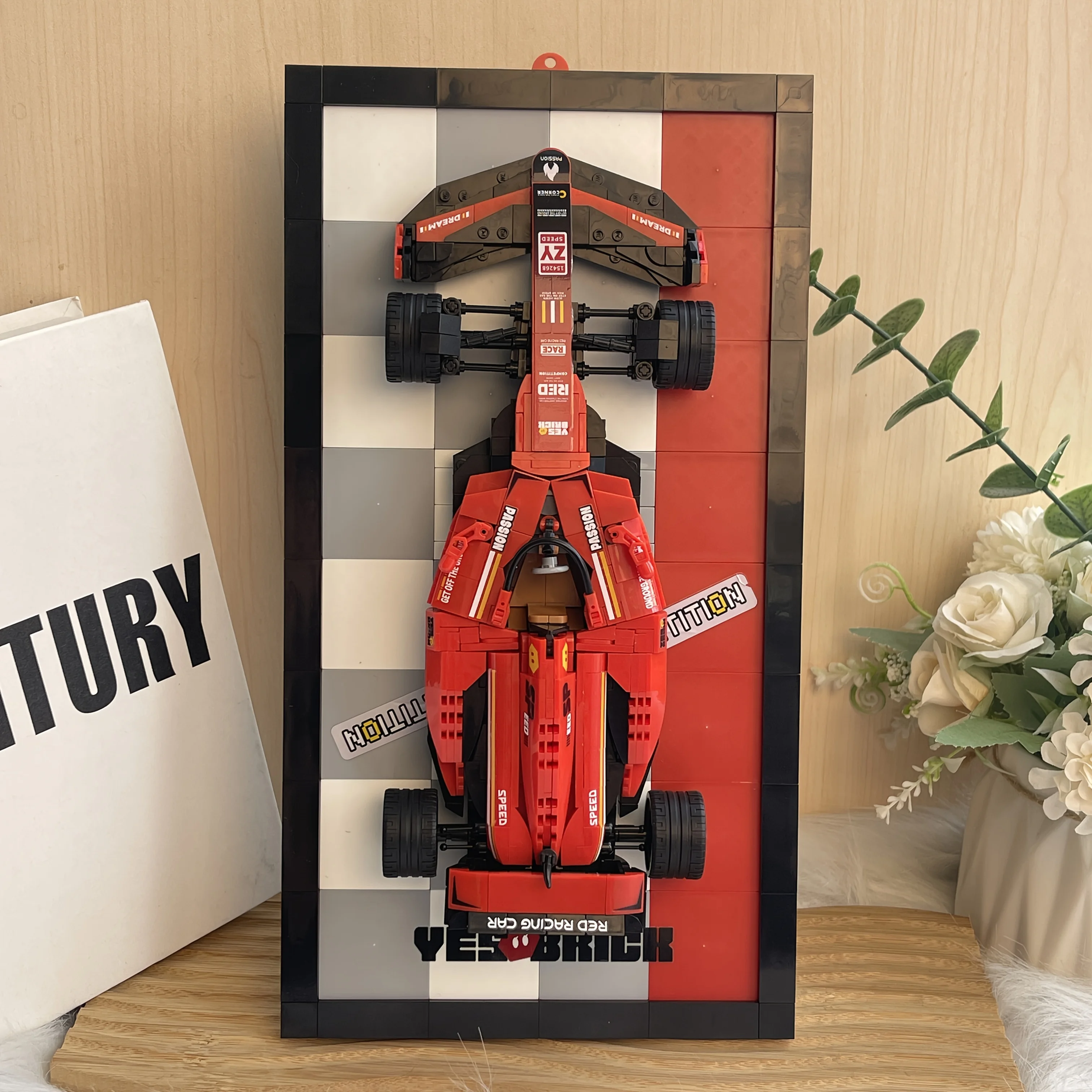 1000+ red racing car building blocks, creating your own legend. Suitable for giving as a gift or for home decoration.