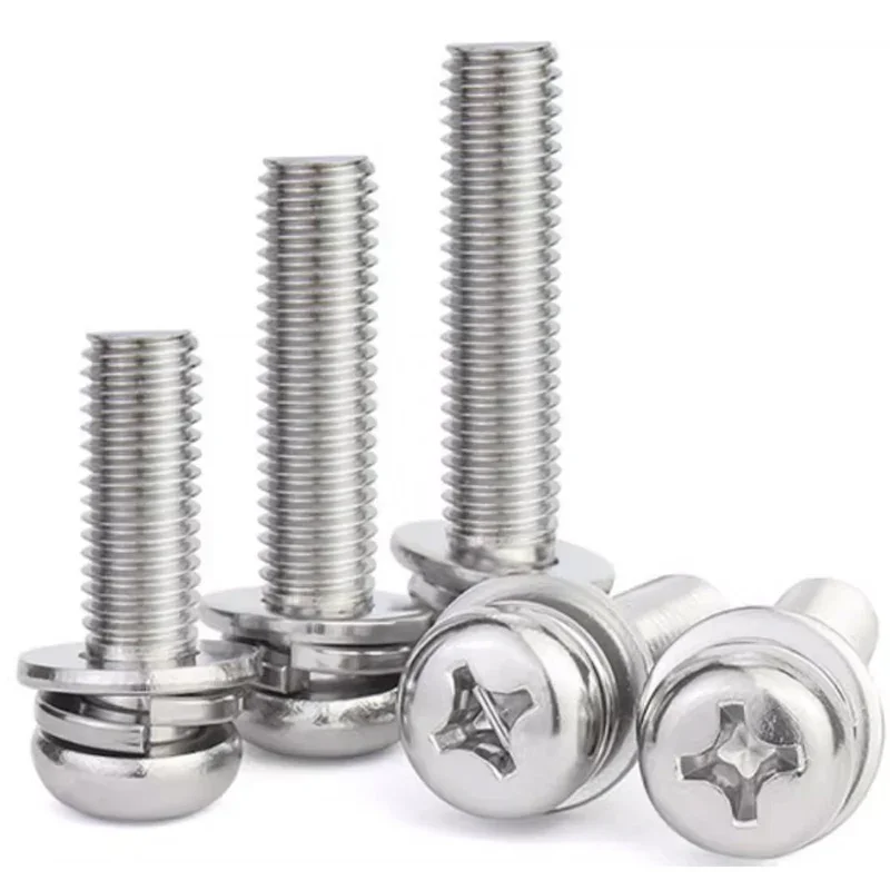 316 Stainless Steel Phillips Pan Head SEMS Screws Flat Spring Washers M3 M4 M5 M6 Three Combination Machine Sems Screw