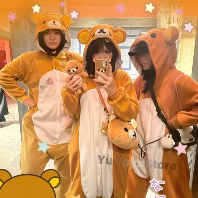 

В наличии Rilakkuma персонаж мультфильма кигуруми медведь сестра взрослый аниме комбинезон пижамы Kawaii аниме периферийные пижамы одежда для сна