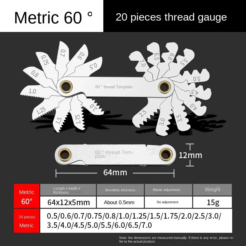 Thread Gage Sample Metric, British, American Buckle Tool, Tooth Carpenter's Square Measuring schroefmeter