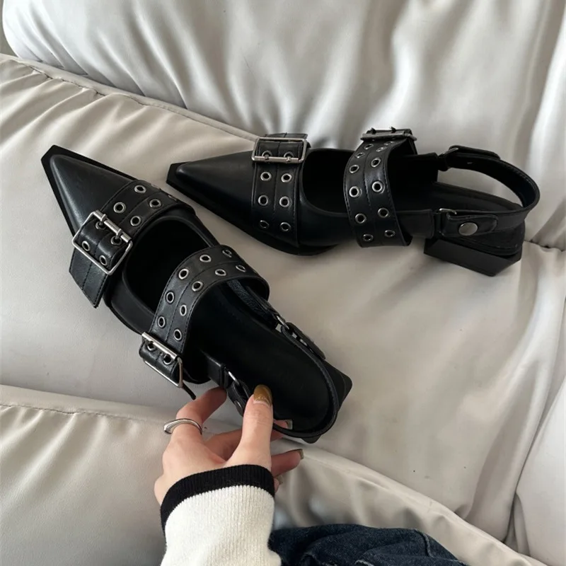 

Slingback Shoes Gothic Chunky Heels Women's Pumps Rivet Street Style Medium Heel Punk Vintage Casual Sandals Spring Summer 2023