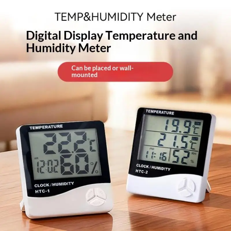 HTC 1 Digital LCD Humidity Gauge Meter Room Monitor HTC 2 Hygrometer Alarm Clock Household Tool