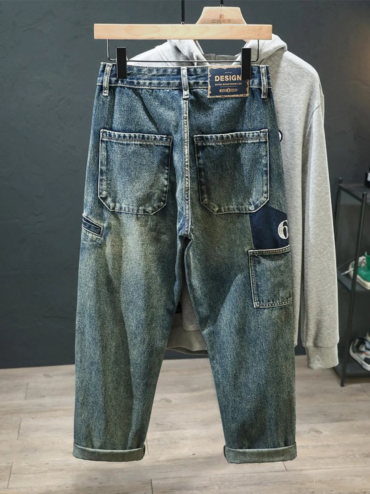 

Мужские джинсы American Sle свободного кроя, рабочие, из денима, с вышивкой, широкие прямые брюки, осенние, стильные, модель Multi ket M