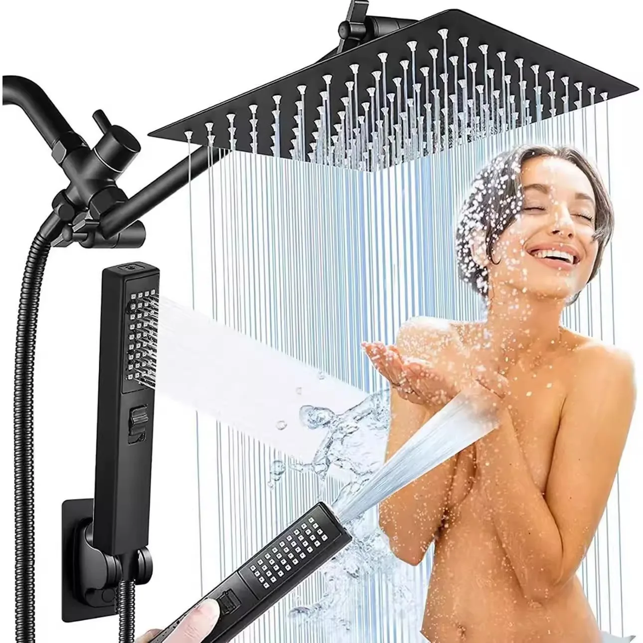 

American style shower system stainless steel nozzle with extension rod and splitter, universal G1/2 interface