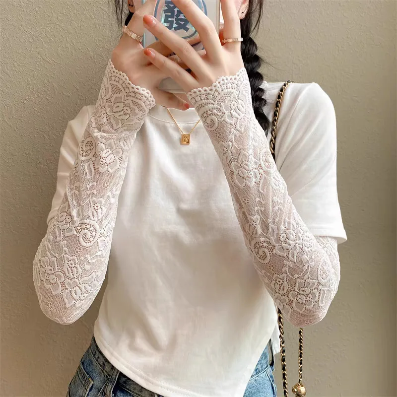 Women's Sunscreen Lace Sleeve Long Sunshade Breathable Ice Sleeve Outdoor UV Protection Loose Lace Arm Protection Sleeve
