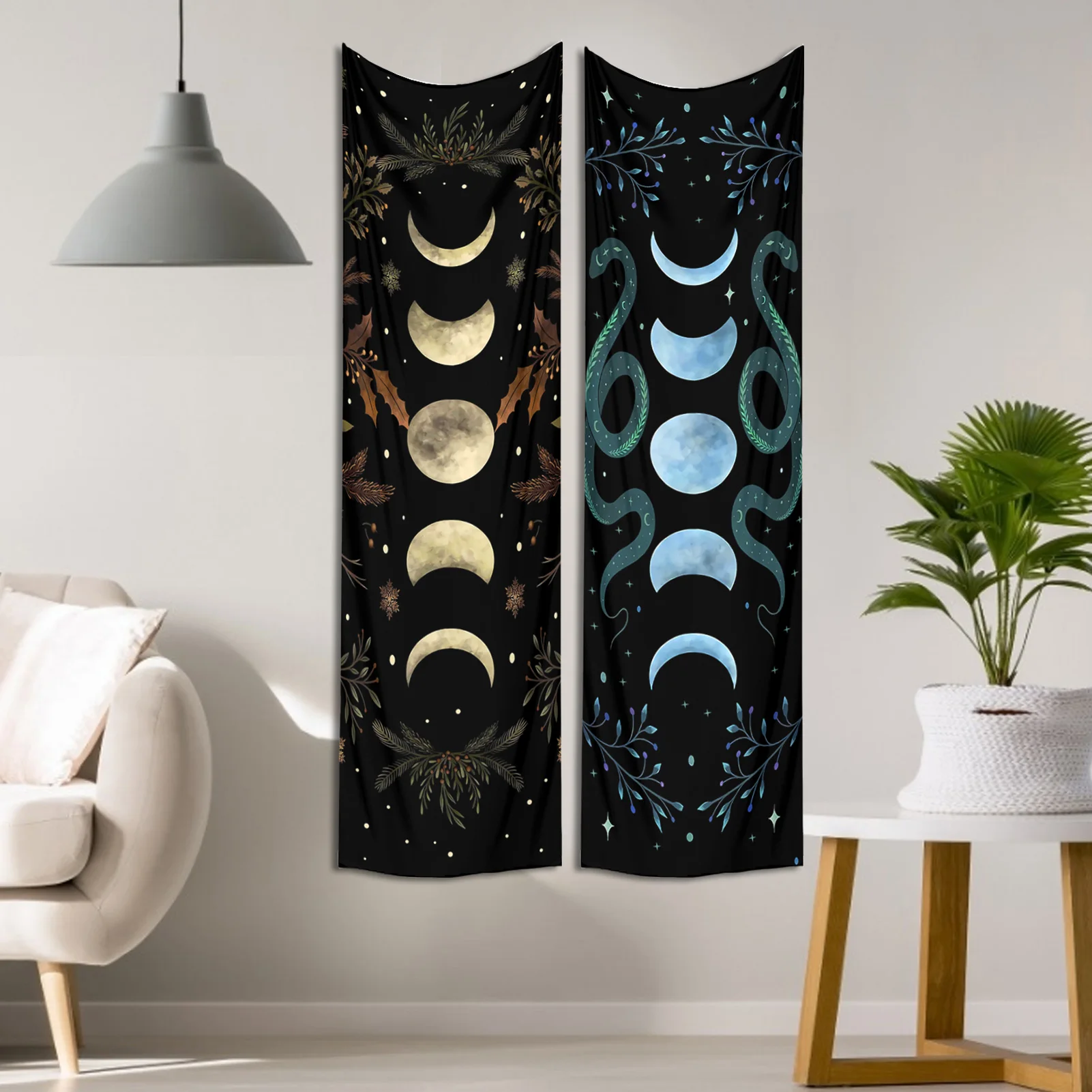 Moon Phase Tapestry Wall Hanging Moon moth Floral Vintage Psychedelic Star Snake Divination Bohemian Home Decor Art Decoration