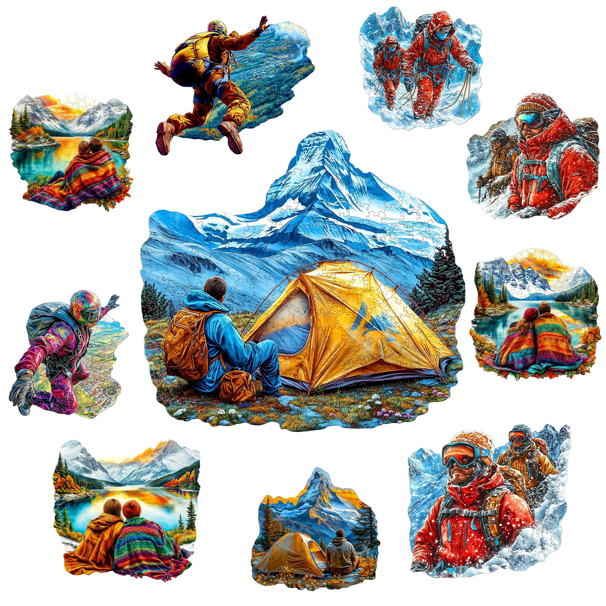 

Mountain Climbing and Camping Theme Wooden Jigsaw Puzzle Wooden Decor Painting Christmas and Halloween Gift Toy For Teen And Kid