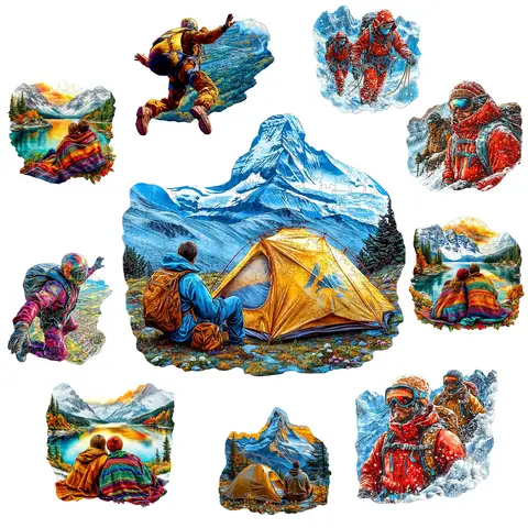 Mountain Climbing and Camping Theme Wooden Jigsaw Puzzle Wooden Decor Painting Christmas and Halloween Gift Toy For Teen And Kid