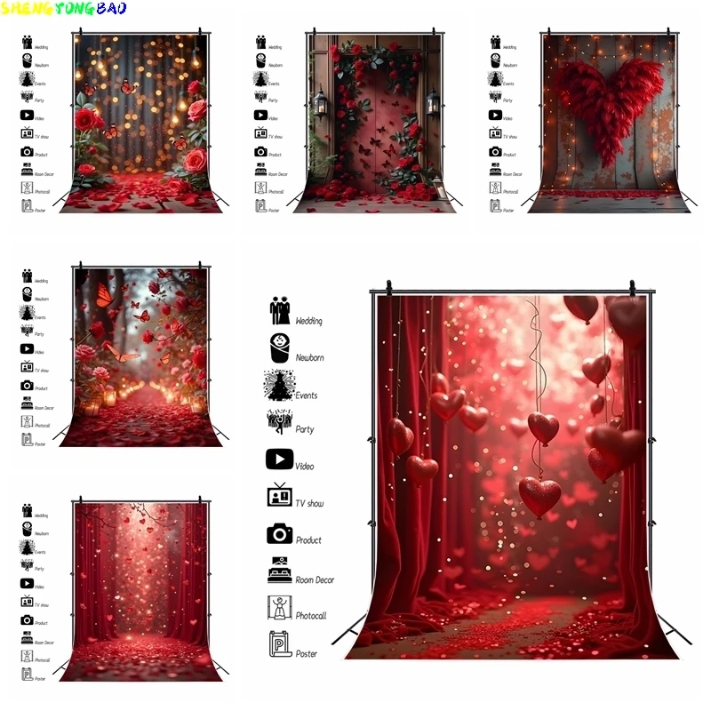 Valentinstag Fotografie Hintergrund Retro Rote Rose Liebe Luftballons Hochzeit Party Vorschlag Zeremonie Dekoration Hintergrund Banner