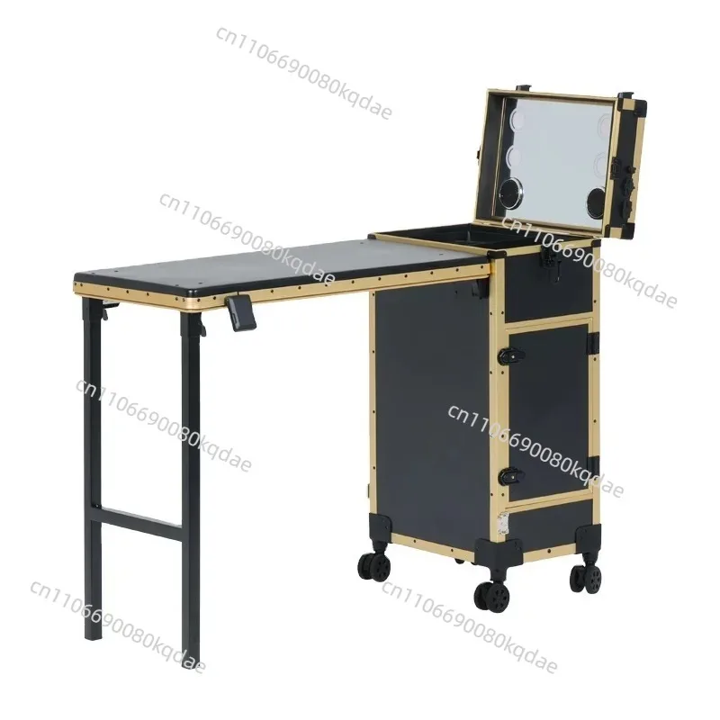 Lockable Rolling Foldable Nail Table With 3 Drawers Portable Nail Art Cosmetic Train Case Suitcase