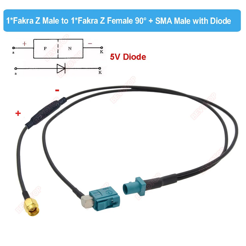Fakra Z to SMA Male Y Type Splitter Cable With Diode RG174 Pigtail Car Navigation GPS Antenna Extension Cable for Android Device