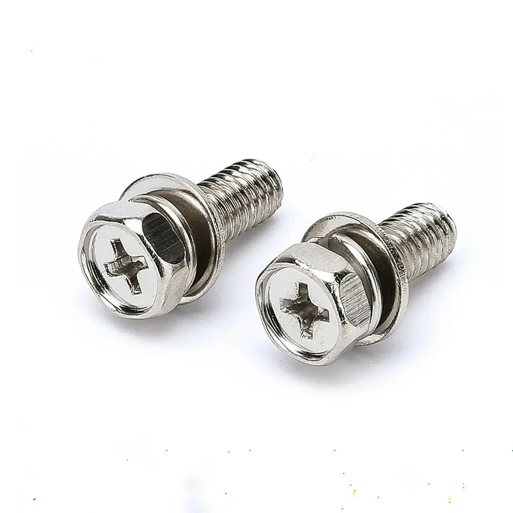 200pc M5 Washers 12 16 20 Cross Hex Bolt Phillips Head Hexagon  Screw Flat Spring Nickel Plated L=10-25mm 12mm 16mm
