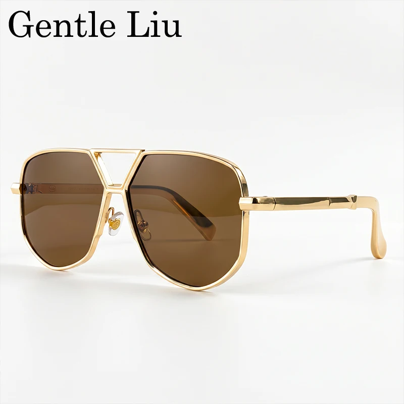 Punk Square Polygon Sunglasses Men 2026 Luxury Brand Geometric Double Bridge Metal Frame Sun Glasses Retro Fashion Driving Shade