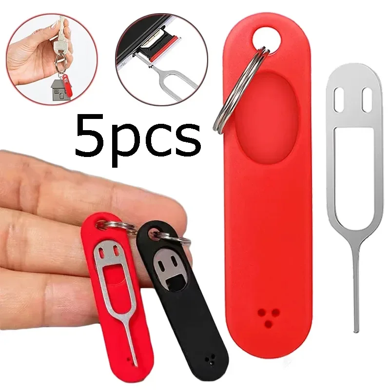 5/1PCS Sim-kaart Verwijderen Naald Pin & Anti-verloren Lade Charme Sleutelhanger Split Ringen Telefoon sim-kaart Opbergdoos Ejecter Tool Naalden