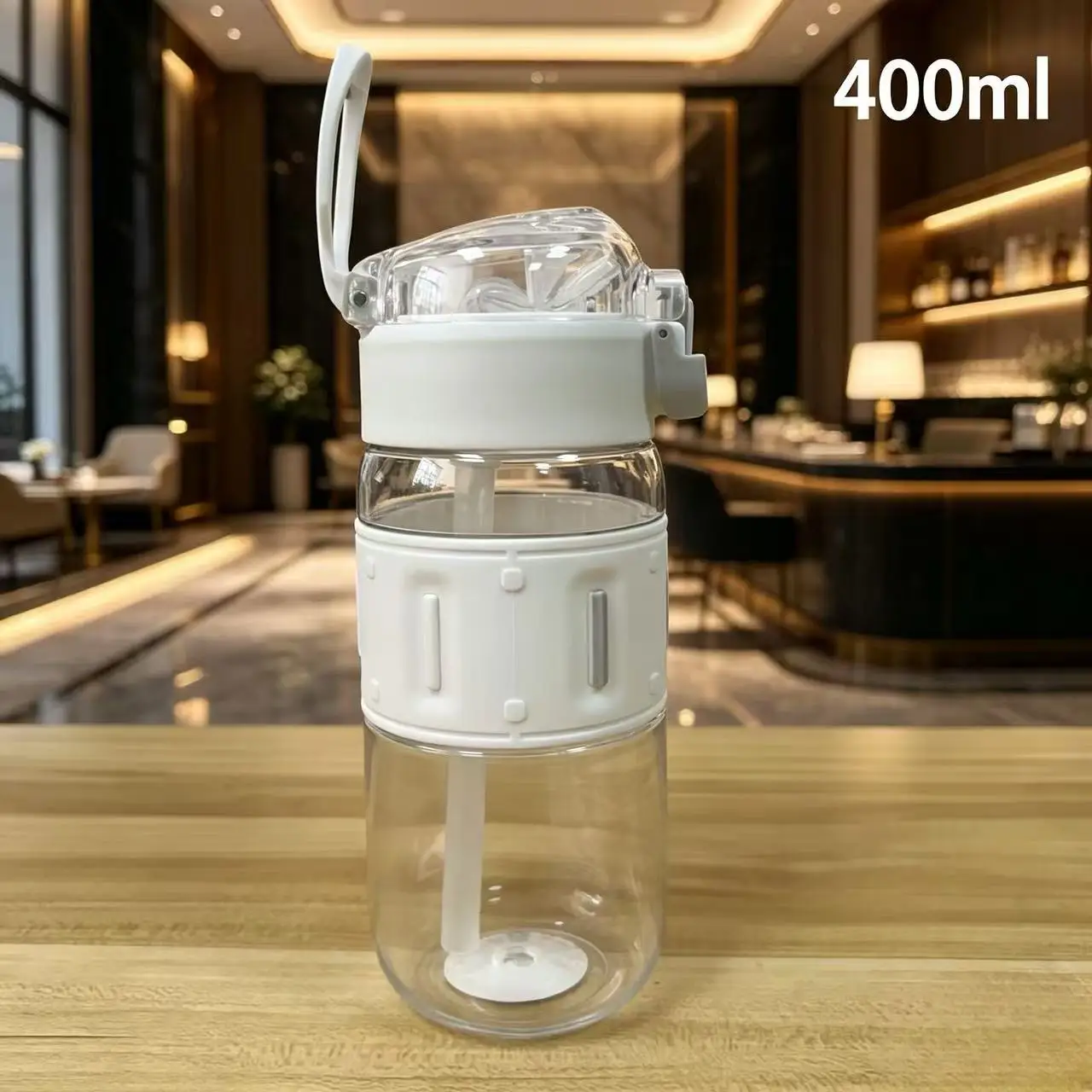400ml Compact Pop Up Straw Water Bottle Leakproof Silicone Anti-slip Sleeve Hidden Handle Portable Simple Design Perfect Gift