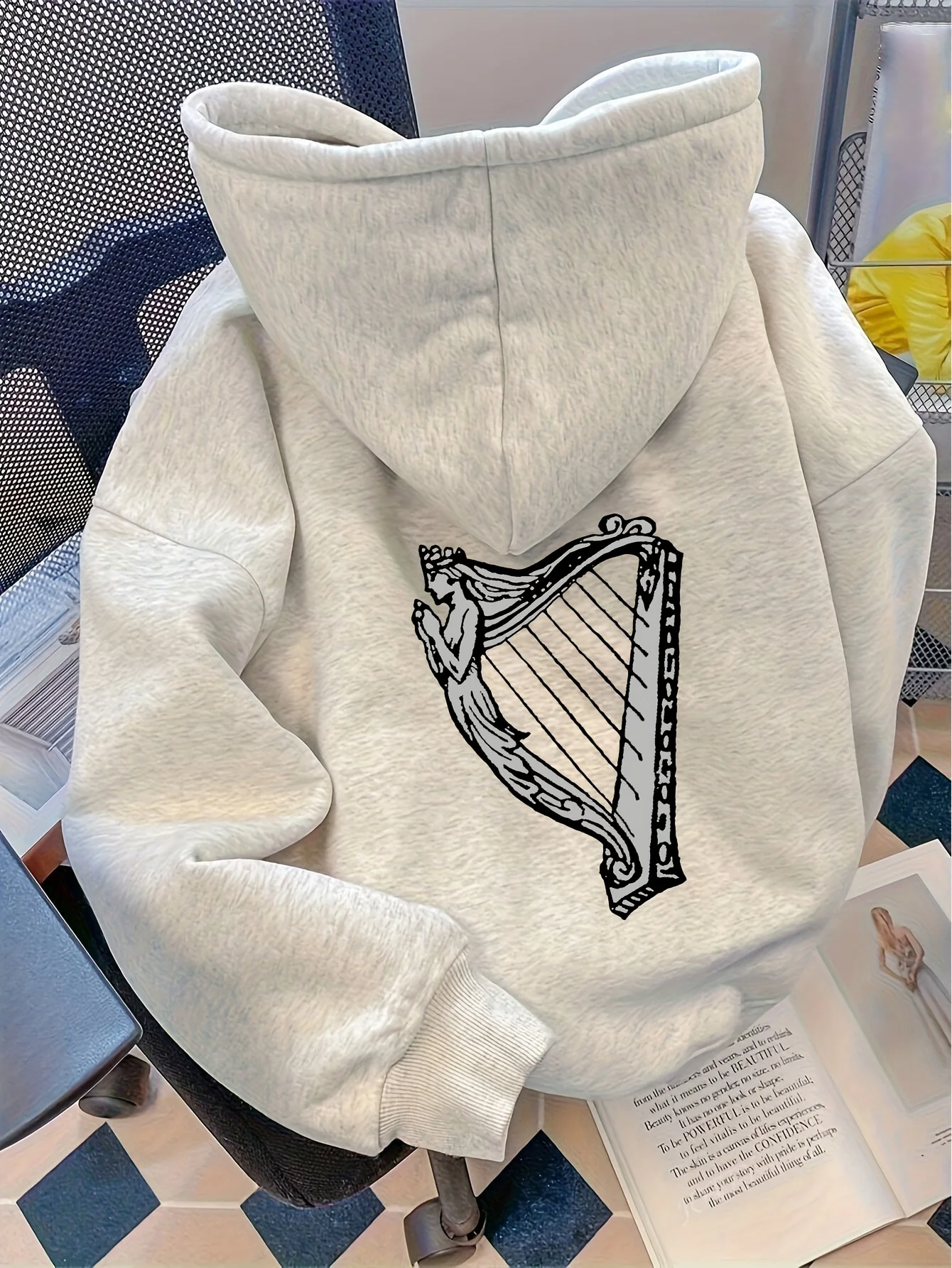 

Stone Harp Graphic Printing Autumn and Winter Pure Cotton Hoodie for Men and Women Casual Outdoor Street Sports Loose Training