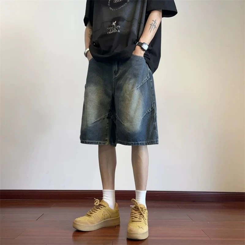 

Men's Summer Lightweight Denim Shorts Casual Loose Fit Cargo Shorts American Streetwear Above Knee 5 Inch Shorts