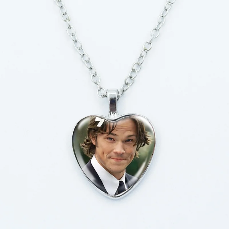 Movie Supernatural Necklace Dean Winchester Jensen Ackles Necklace Glass Dome Heart Shape Pendant Necklace Jewelry Fans Gift