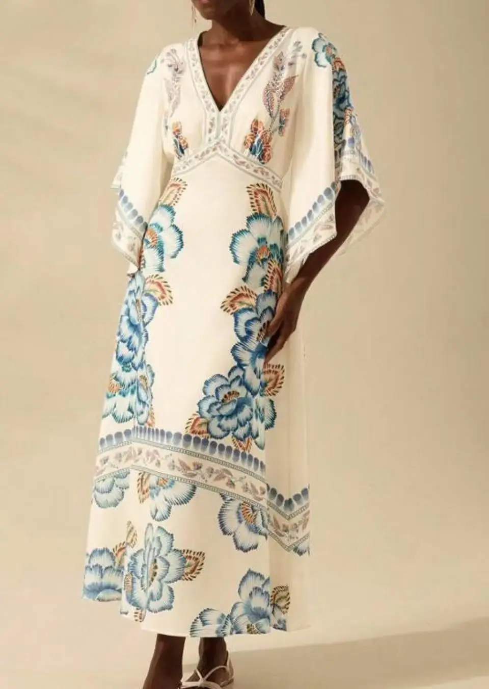 2025 verão planta tropical com decote em v bohe vestido feminino elegante meia manga solta vestido de festa casual cintura alta balanço a linha vestido