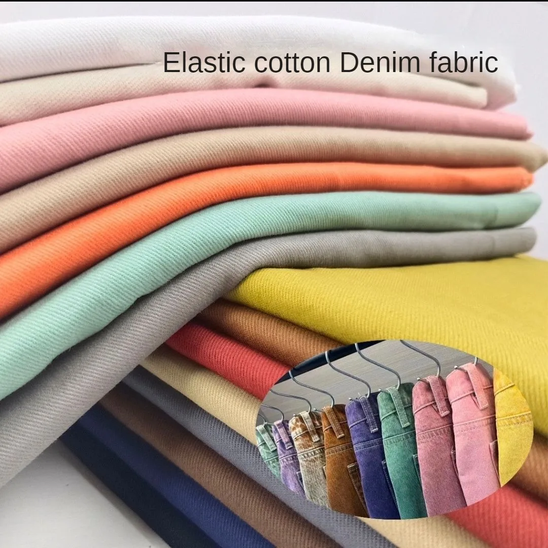 Micro Elastic Twill Cotton Denim Fabric By Meter for Coat Shirt Skirt Jeans Dress Diy Sewing Cloth Anti-wrinkle Thick Plain Pink