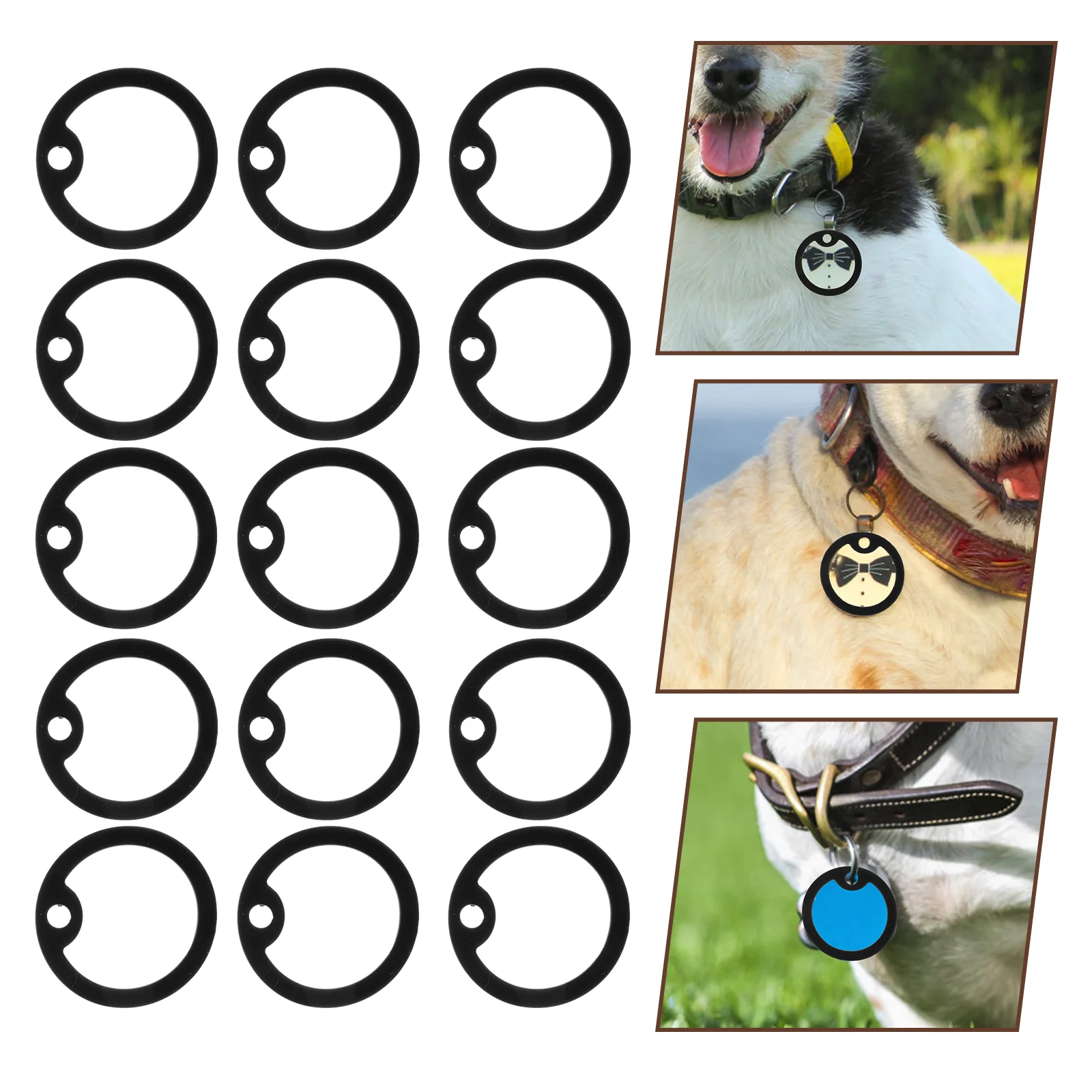 15 Pcs Dog Tag Ring Silencers Pet 390X390X040CM Silicone Circle Black