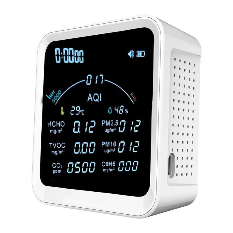 

Tuya Wifi CO2 HCHO H6C6 TVOC Air Quality Monitor Portable CO2 Detector Clock Alarm Air Pollution Monitor PTH-9BW