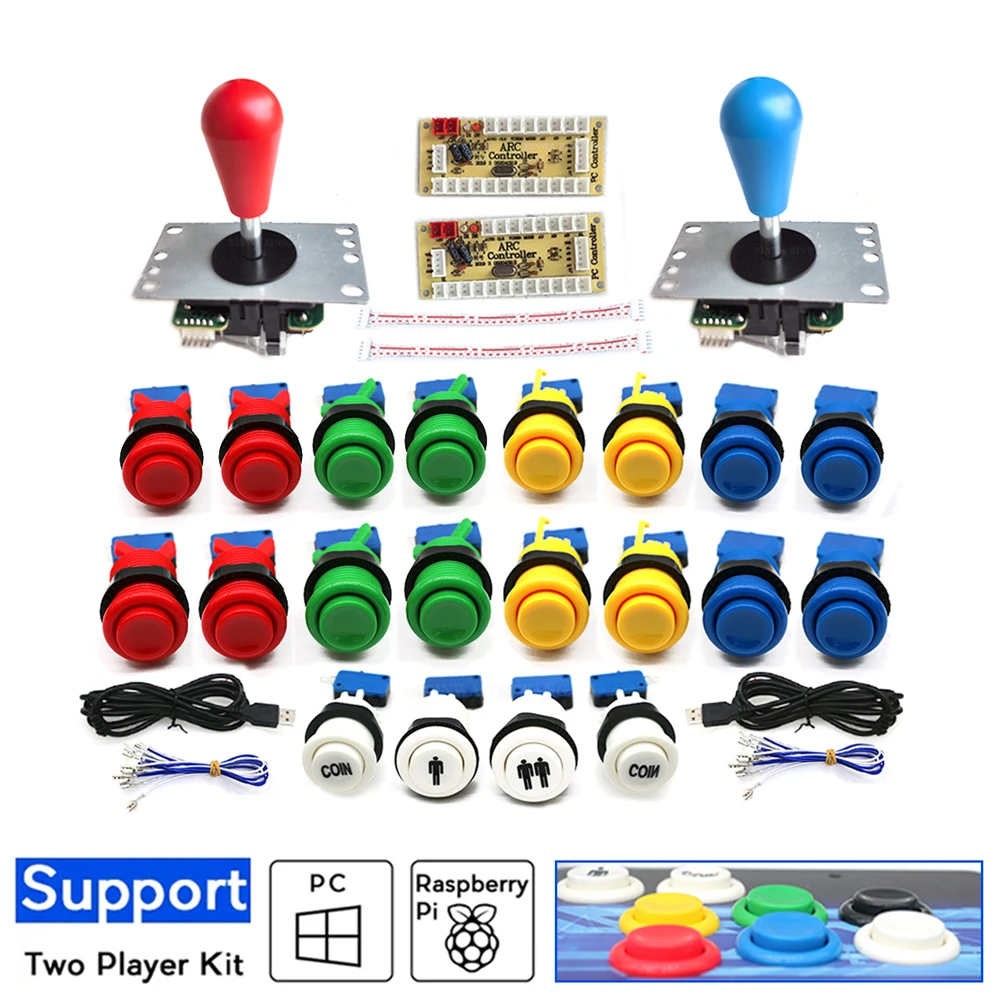 

Комплект Arcade Zero Delay, 2-плеерный набор, USB-кодер для ПК Rasberry Pi Happ, кнопка, 8-полосный джойстик, игровая коробка, шкаф