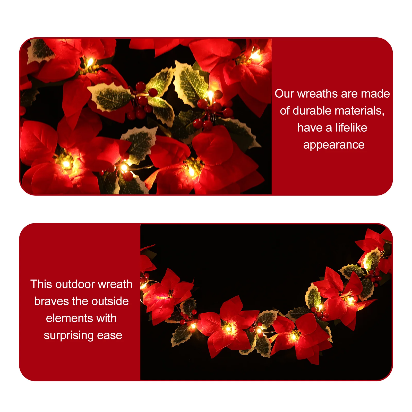 

Искусственные красные цветы венок световая гирлянда Рождественский декор открытый Крытый подвесной гирлянда праздничное украшение для вечеринки