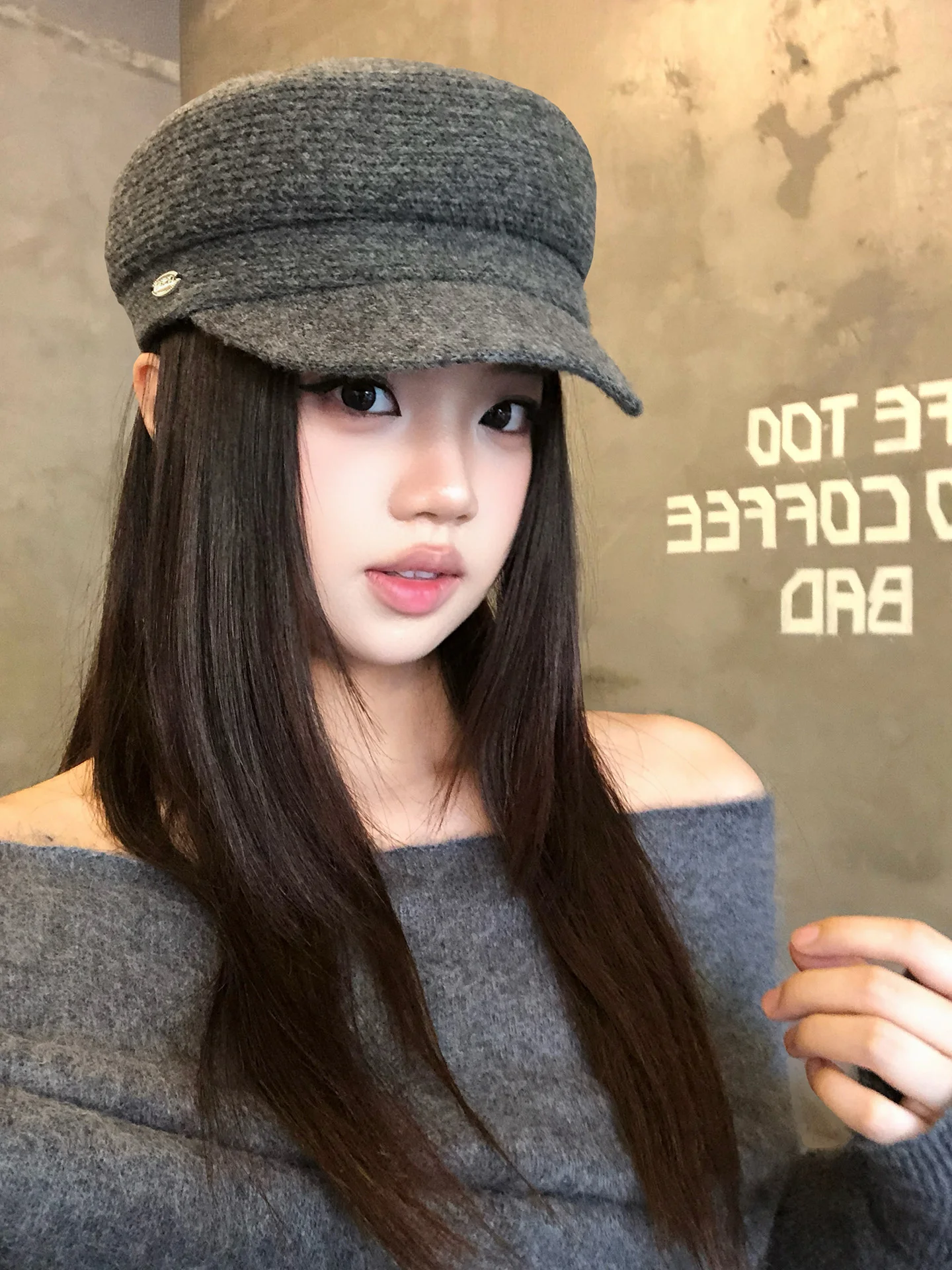 Retro Style Knitted Beret Hat Women's Fashionable Artistic Wind Metal Label Autumn New Arrival Adjustable round Top Short Brim