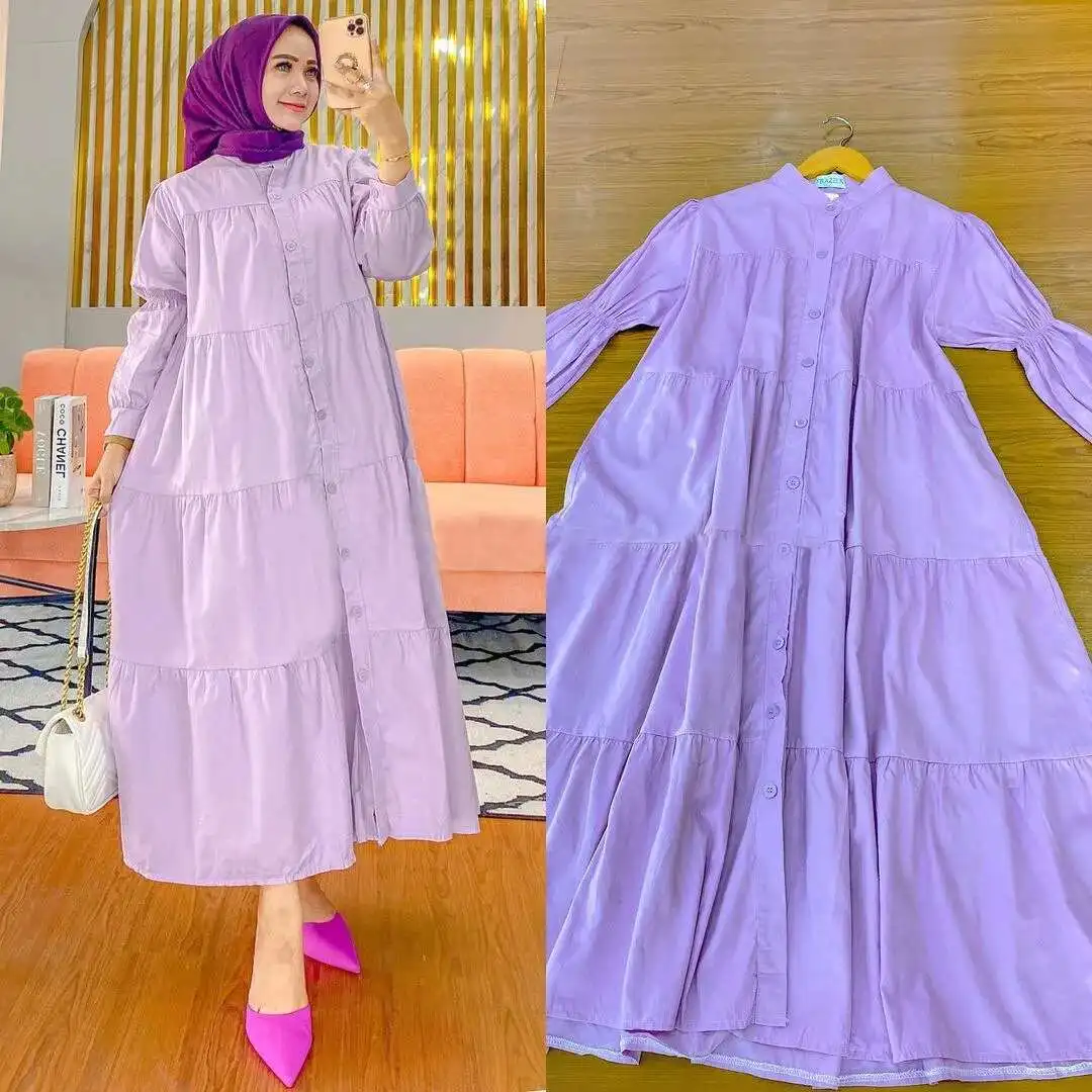 M889 #   Robe musulmane en coton à manches longues pour femmes arabes, jupe indonésienne du sud-est, Ramadan, dubaï, luxe, Islam, élégante