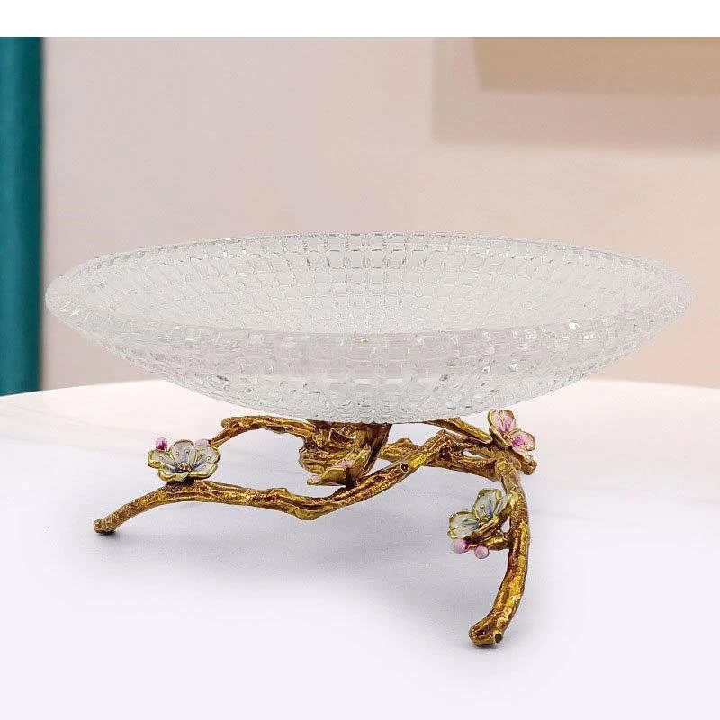 Golden Branch Bracket Fruit Plate Transparent Tray Glass Bowl Tea Table Vegetable Gilded Branches Storage Basket