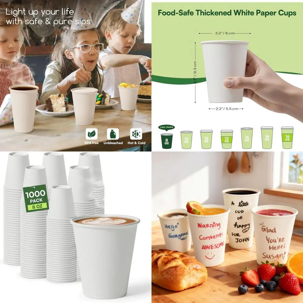 

Утолщенные белые бумажные стаканчики на 1000 штук, 8 унций, не содержит BPA для кофе, дома, офиса и использования на вечеринке.