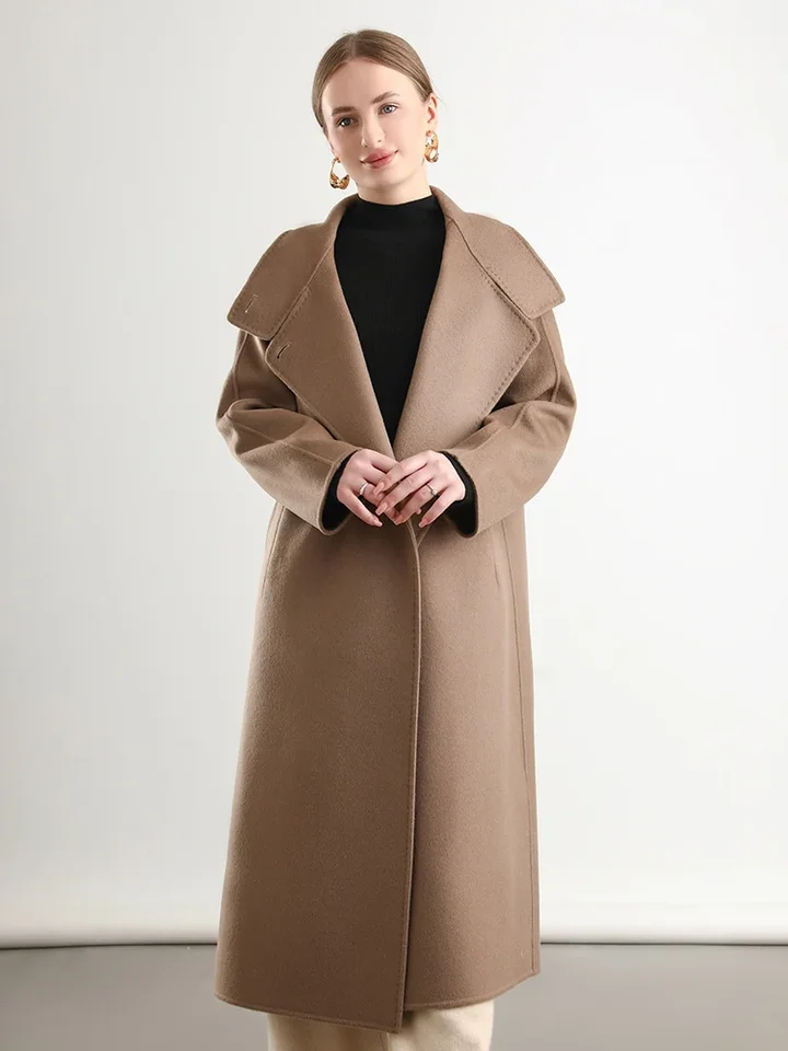 h*6様 At Last&Co WOOL OVER COAT Pure Wool Trench Coat 100% Woolen Overcoat Dense Fabric New Women
