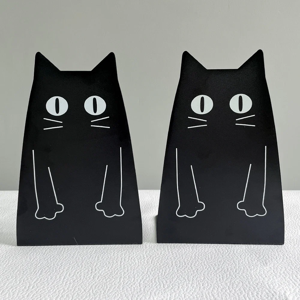Black Funny Cat Bookends Metal Animal Pet for Students Teachers Bookends Book Support Notebook Material File Storage Rack