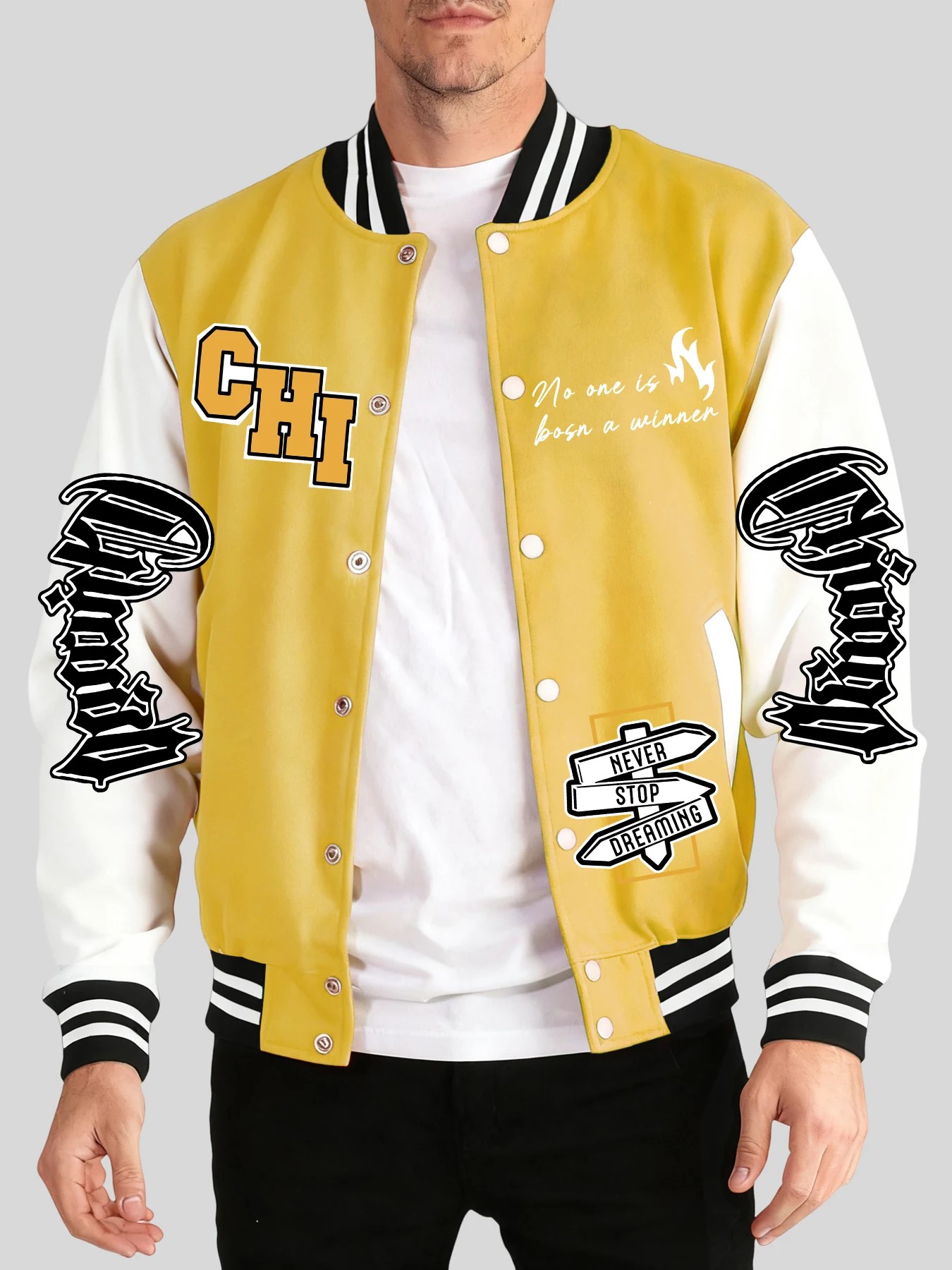 

Chicago Art Letter Creative Printed Mens Jacket Autumn Winter Warm Baseball Uniform Basics Vintage Tops Comfy Casual Streetwears
